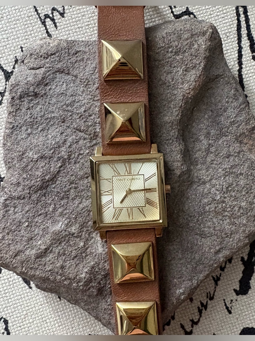 Vince Camuto Gold Studded Square Face Leather Wrap Watch